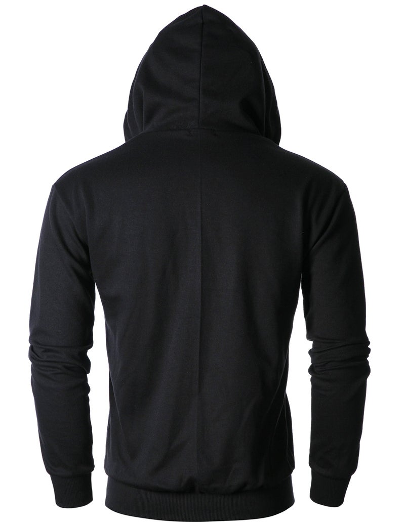 Ohoo Men's Zip Up Hoodie Lightweight Slim Fit Sweatshirt Full Zip Solid Color Hooded Jacket / DCF102-BLACK-L - Image 3